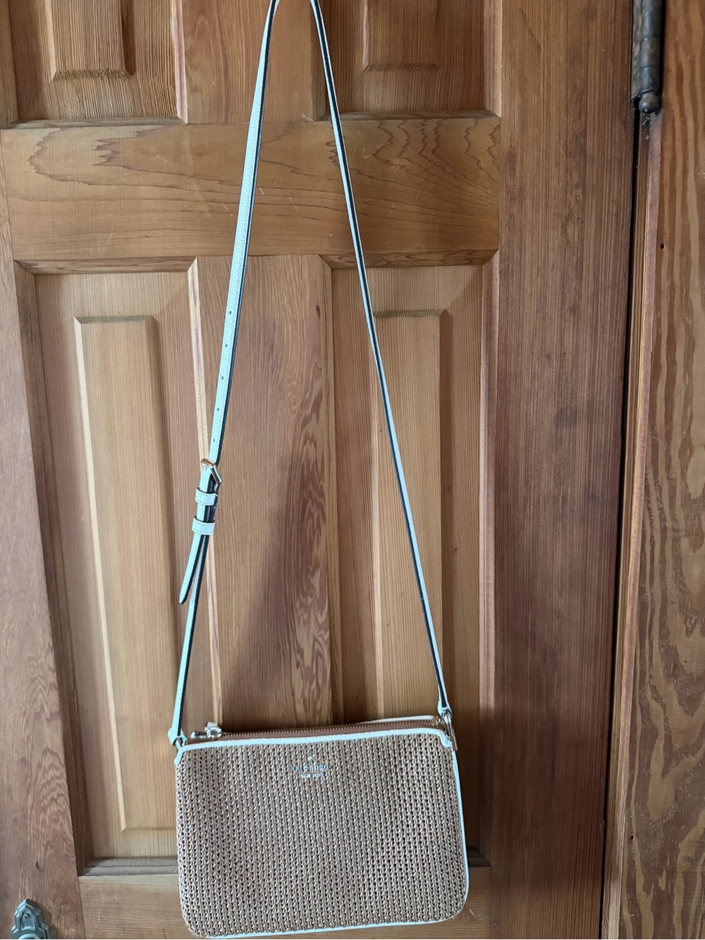 kate spade Woven Straw Shoulder Bag with off White Leather Trim - Picture 3 of 13